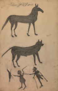 Untitled (Mule, Dog, and Scene with Chicken) by Bill Traylor from the collection of the Smithsonian American Art Museum, The Margaret Z. Robson Collection, Gift of John E. and Douglas O. Robson @1994 Bill Traylor Family Trust